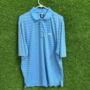 FootJoy Golf Polo Shirt Mens Large Blue Striped Short‎ Sleeve FJ Logo Athletic